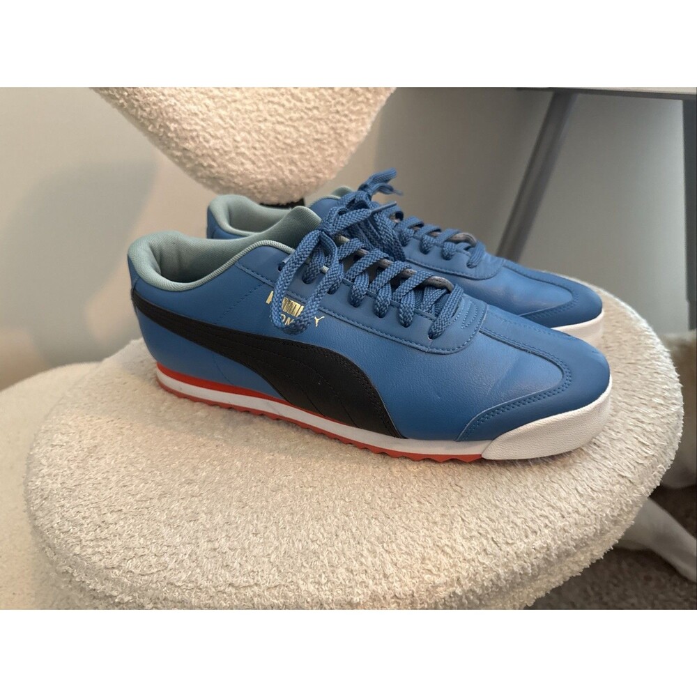 PUMA ROMA MEN’S SIZE 13 BLUE BLACK CASUAL SNEAKERS SHOES - USED VGC